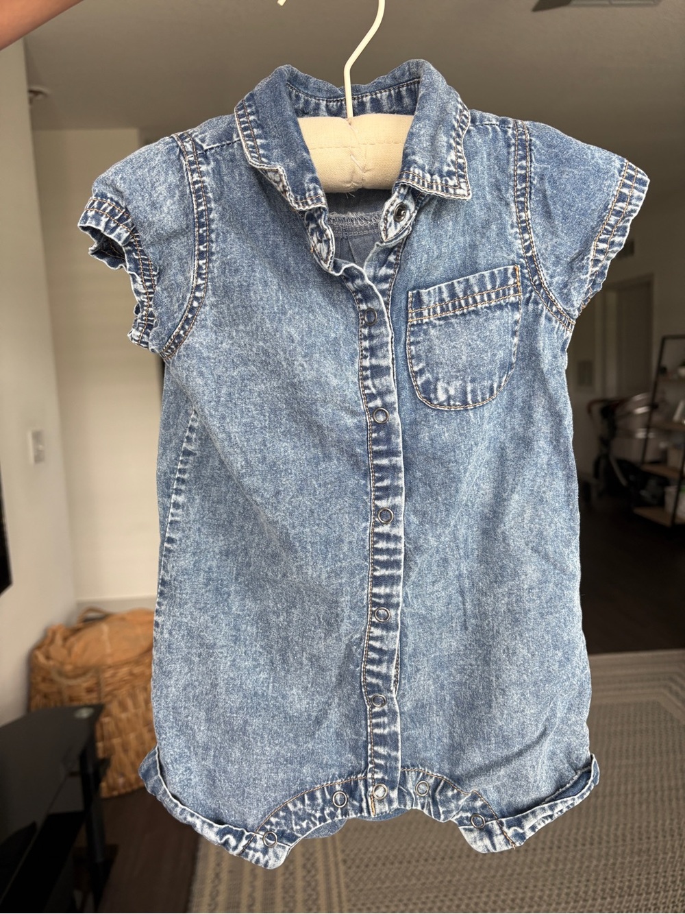 Cotton On Blue Denim-Look Button Down Romper Shirt